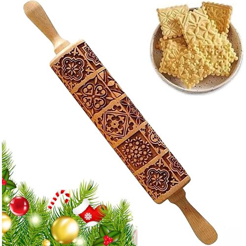Jexnovashop-Rouleau Patisserie En Bois, Rouleau À Pâtisserie De Noël En Bois Texturé À Motif Gaufré, Rouleau À Pâtisserie, Rouleau À Pâtisserie De Hêtre Pour Diy Fondant Gâteau Pâte À Cookies