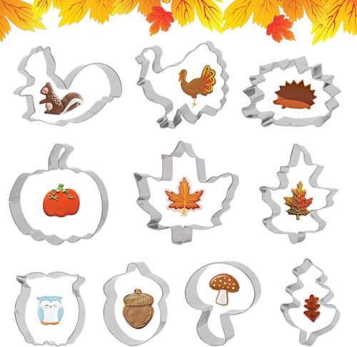 Jexnovashop-Lot De 10 Emporte-Pièces Automnaux, Pour La Fête Des Moissons, Pour La Fête Des Moissons, Les Biscuits, La Citrouille, L'automne, Avec Feuilles D'érable, Hérisson, Pour La Pâtisserie