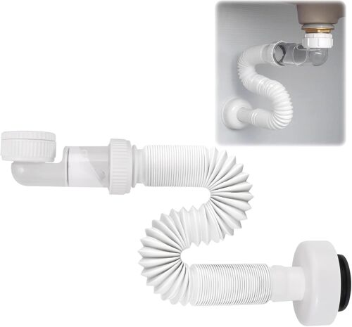 Jexnovashop-G1 1/4 Zoll Siphon Lavabo Evier Cuisine Set, Siphon Plastique Gain De Place, Syphon Salle, Evacuation Evier Adaptable En À L'épreuve Des Odeurs, Tuyau De Vidange Flexible Universel Pour S