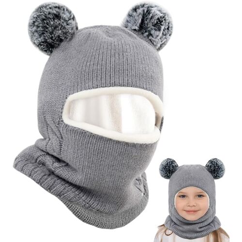 Jexnovashop-Cagoule Bébé, Bonnet Thermique Tricoté Chapeaux Avec Double Pompon Bébé Chapeau D'hiver Avec Doublure En Polaire Chaud Cache Oreilles Pour Filles En Bas Âge Et Garçons De 2 À 7 Ans