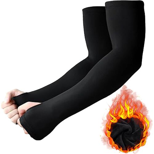 Jexnovashop-Manchon De Bras Femme Homme, Noir Manchettes De Bras, Manchette Hiver Sport Avec Trou Pour Le Pouce, Manchon Bras Hiver Manche Bras, Pour Cyclisme Golf Tennis Randonnée Basketball Footbal