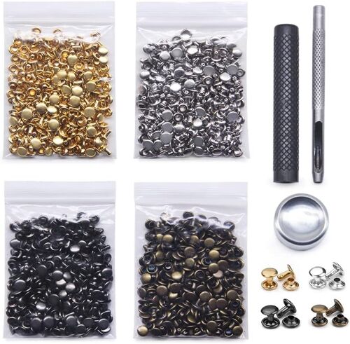 JEXNOVASHOP-400pcs rivets en cuir 4 couleurs rivets double tête tube acier métal rivets pour bricolage cuir sac chaussures ceinture réparation décoration 5 * 5mm