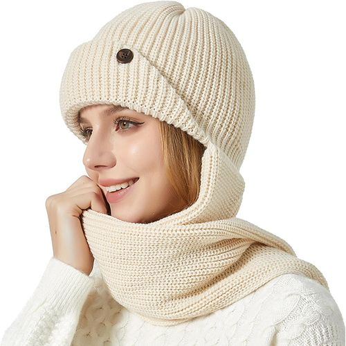 Jexnovashop-Bonnet Écharpe Tricoté Hiver 3 En 1 Pour Homme & Femme Cagoule Gants Intégrés Coupe-Vent Cadeau Extérieur