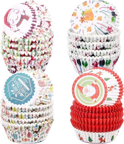Jexnovashop-400pcs Caissettes À Cupcakes Papier De Noël, Caissettes Muffins, Muffin Tasses, Moules À Muffin Cupcake Moules, Cupcake Wrappers Cupcake Liners Pour Fête De Noël Anniversaire Party Mariag