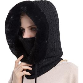 Jexnovashop-Cagoule Femme Hiver Avec Doublure Molleton Épais Chaud Bonnet Femme Hiver Chaud Écharpe Pour L'hiver Cyclisme Ski Bonnet Cache Cou Femme Taille Unique