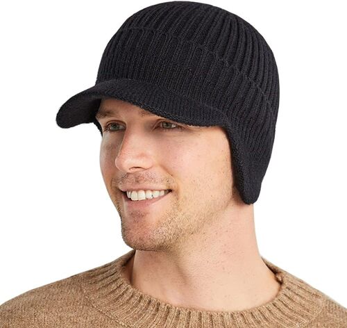 Jexnovashop-Casquette Homme Hiver Avec Doublure Chauds,Bonnet Polaire Homme Tricoté,Chapeaux D'hiver Chauds Hommes Avec Cache-Oreilles Pour Activité En Plain Air