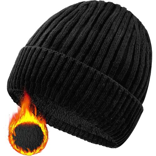Jexnovashop-Bonnet D'hiver Homme, Unisexe Stretchy Wooly Beanie Hat Thermo Fleece Bonnet Tricoté D'hiver Pour Chapeau Femme