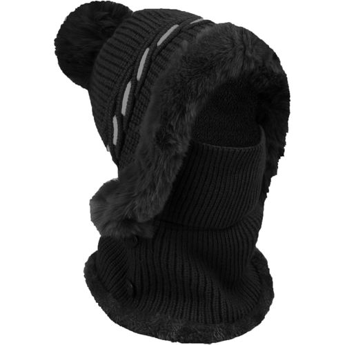 Jexnovashop-Balaclava En Tricot Avec Cache-Cou Masque Facial Réglable Pour Les Femmes, Hiver Chaud Tricoté Bonnet Et Ensembles De Cache-Cou, Cagoule Tricoté Cache Cou Cache Oreille Avec Pompon