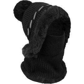 Jexnovashop-Balaclava En Tricot Avec Cache-Cou Masque Facial Réglable Pour Les Femmes, Hiver Chaud Tricoté Bonnet Et Ensembles De Cache-Cou, Cagoule Tricoté Cache Cou Cache Oreille Avec Pompon