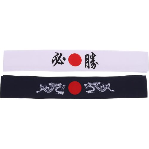 Jexnovashop-Lot De 2 Serre-Tête Japonais Bushido Hachimaki Samurai Karaté Bandeaux De Cuisine Pour Entraînement Sportif Et Cuisine (Bleu + Blanc)