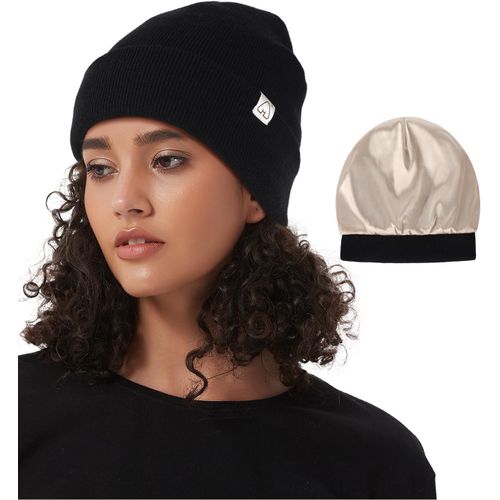 Jexnovashop-Bonnet D'hiver Pour Femme Et Homme, Doublé De Satin Pour Femme, Bonnet Tricoté Pour Cheveux, Slouch Beanie Unisexe