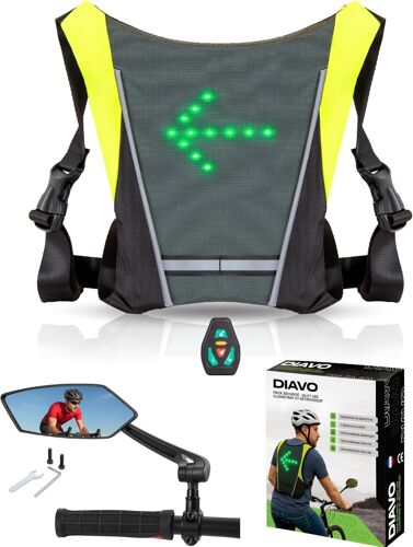 Jexnovashop-Gilet Led Sécurité + Rétroviseur Vélo ¿ Pack Haute Visibilité 360° ¿ Étanche & Rechargeable ¿ Cyclisme, Jogging, Trottinette Avec Led Clignotant Et Télécommande, Installation Facile