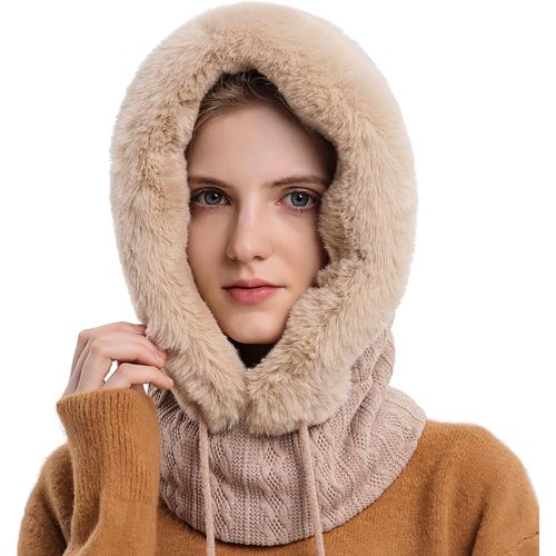 Jexnovashop-Bonnet Femme Hiver Bonnet Balaclava En Tricot Avec Cache-Cou Flexible Bonnet Cagoule Pour Vélo Ski Randonnée Montagne Camping