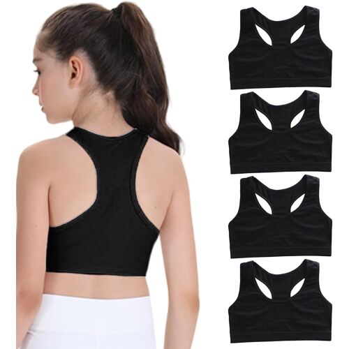 Jexnovashop-Lot De 4 Soutiens-Gorge Courts Pour Filles, En Coton Doux Et Confortable Pour Filles, Sous-Vêtements De Sport Non Rembourrés, Soutien-Gorge D'entraînement Pour Filles, Enfants, Adolescent