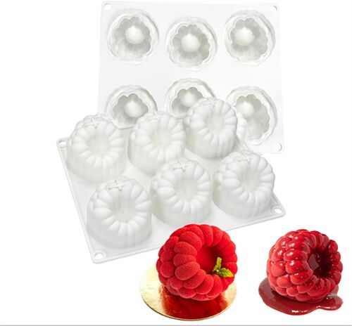 JEXNOVASHOP-Lot de moules à dessert 3D en silicone - Fraise et framboise - Moules à dessert flexibles pour gâteau mousse, brownies, gelée, glaces et bonbons (motif fruits) (rouge foncé)