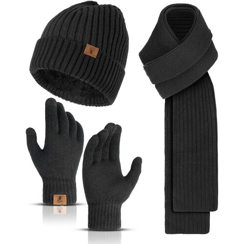 Jexnovashop-Chapeau Écharpe Gants Ensemble Pour Hommes Hiver Doux Bonnet Tricoté Longue Écharpe Bonnet Et Écran Tactile Gants Ensemble 3 Pcs Cadeau Unisexe