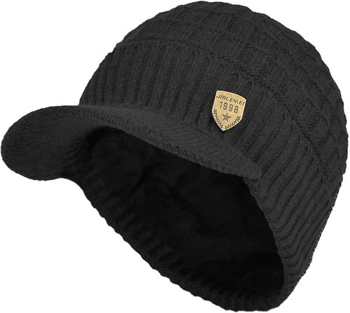 Jexnovashop-Bonnet D'hiver Pour Homme - En Tricot Thermique - Avec Visière Et Doublure En Polaire
