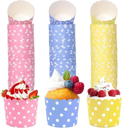 Jexnovashop-150 Pièces Caissettes Cupcake, Moule Cupcake, Moules À Cupcakes Et Muffins, Tasses De Papier De Cuisson, Le Diamètre Est De 6 Cm, Pour Fête, Mariage, Fête D'anniversaire (Bleu, Jaune, Ros
