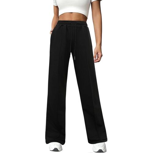Jexnovashop-Pantalon Jogging Femme En Coton De Sport Couleur Unie Avec Jambe Droite Large Et Poches Décontracté Pour Running Fitness Et Training