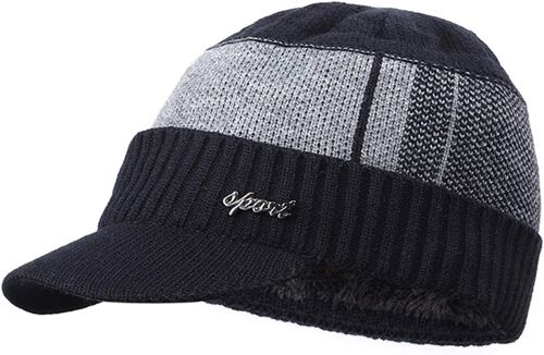 Jexnovashop-Bonnet D'hiver Chaud En Tricot Pour Homme Avec Visière