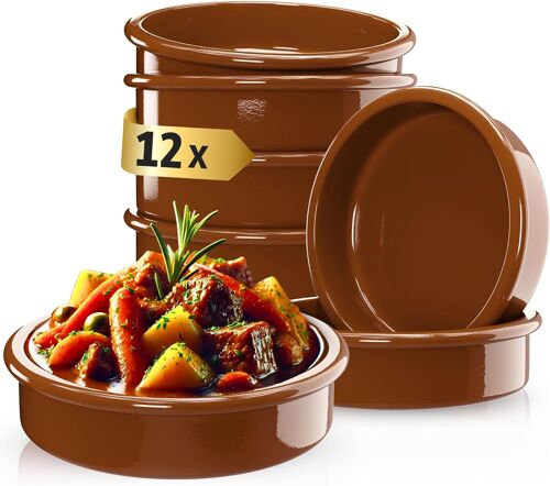Jexnovashop-Lot De 12 Bols À Tapas, À Cazuela, À Gratin, À Dessert, En Terre Cuite, 175 Ml, Diamètre : 11,5 Cm, Barquettes Méditerranéennes, Traditionnelles, D'espagne, Marron