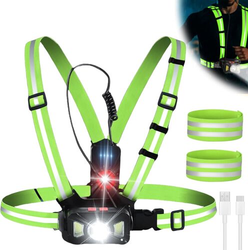 Acdsgd-Lampe De Course Avec Réflecteurs, Lampe De Poitrine Avec Bande Réfléchissante, Rechargeable Par Usb Pour Le Jogging, Angle D'éclairage Réglable, Lampe De Course Étanche Ipx65 Pour Le Jogging, La