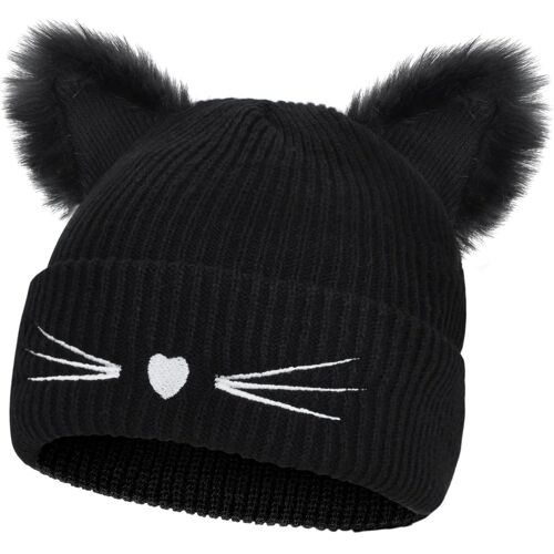 Jexnovashop-Bonnet Tricoté Femme Chapeau D¿Oreilles De Chat Hiver Chaud Cap Hats En Tricot Elastique Bonnet De Ski Avec Duvet Et Broderie Pour Filles Adultes