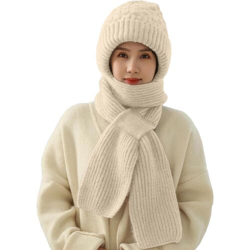 Jexnovashop-Femme Bonnet Écharpe 2 En 1 Tricotés Ensemble Hiver Avec Doublure Polaire Une Pièce Cache-Cou Élégant