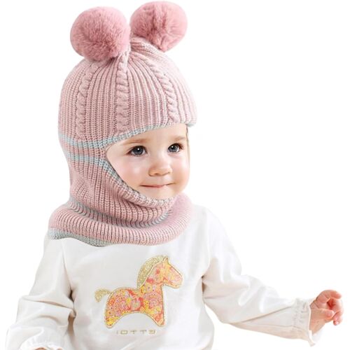 Jexnovashop-Cagoule Bébé, Enfant Hiver Chapeaux Pompon Tricoté, Cagoule Bébé Enfant Doublée Chaude, Capuche En Bonnet Tricoté Doux Pour Enfants 2-7 Ans