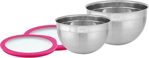 Jexnovashop-Set De 2 Saladiers Et Couvercle (Ø 20 Et 24 Cm), Pink Charity Edition, Saladiers En Acier Inoxydable Pour La Préparation Et La Conservation Des Aliments, Lavables Au Lave-Vaisselle