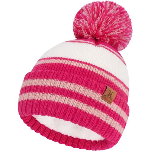 Jexnovashop-Bonnet Pompon Hiver Enfants Et Tout-Petit, Chaud Doublé De Polaire, Bonnets Skull Pour 2-7 Ans Cadeau Garçon Fille Bebe