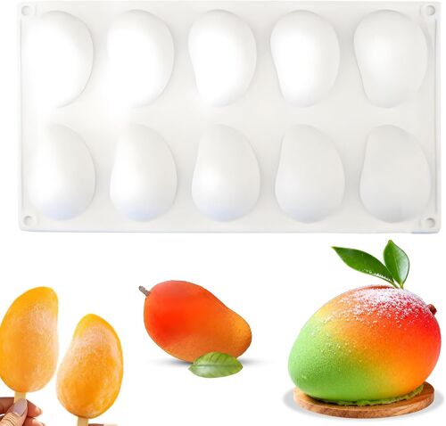Jexnovashop-Moule En Silicone Mangue,Moules Mangue,10 Trous,Moule À Gâteau Mangue Pour Pudding À Fruits,Gelée,Pâtisserie,Mousse(30 * 17 * 2cm)