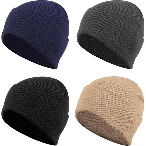 Jexnovashop-Bonnet Hommes Femme Unisexe, Lot De 4 Pièces, Bonnet Running Homme Tricotés 4 Couleurs, Beanie Stylé Respirants De Nuit Pour Hiver (Noir, Gris, Bleu, Beige)