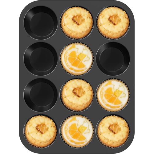 Jexnovashop-Moule À Muffins En Silicone, 12 Cupcakes Anti-Adhésif Moules À Pâtisserie, Pour Brownies, Pudding, Mini Muffins, Cupcake, Sans Bpa, Réutilisable Compatible Lave 32 X 24 X 3cm (Noir)