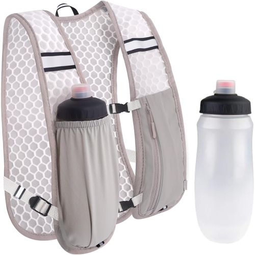 Jgd-Sac À Dos D'hydratation - Réfléchissant Gilet Course A Pied Femme Homme Sac À Dos Gilet Trail Léger Et Respirant Avec Gourde D'hydratation De 500 Ml Pour Randonnée, Trail, Gris, Taille Unique