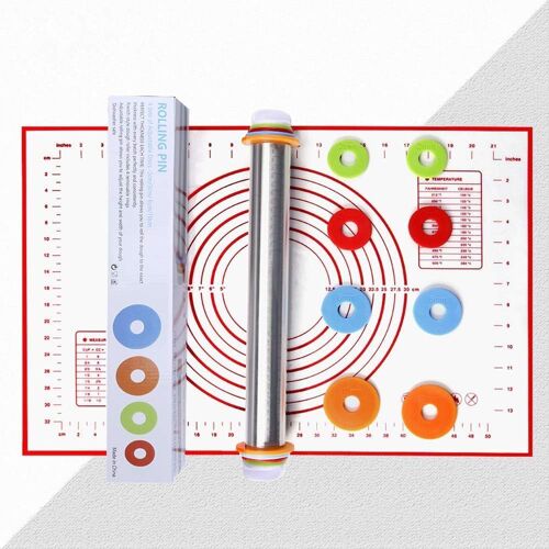 Jexnovashop-Rouleau À Pâtisserie Réglable Antiadhésif Avec Disques Et Marquages De Mesure, Tapis De Cuisson En Silicone Pour Pâte À Tarte Et Pâtisserie, 40 X 60 Cm