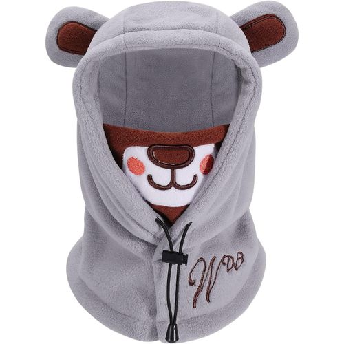 Jexnovashop-Cagoule Enfant Garçon En Polaire Thermique, Écharpe 3d En Forme De Visage D'ours, Bonnet D'hiver Avec Chauffe-Cou, Gris