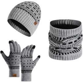 Ensemble Bonnet, écharpe Et Gants D’hiver – Tricoté Acrylique Avec Doublure Polaire, écran Tactile Aux Doigts - 6