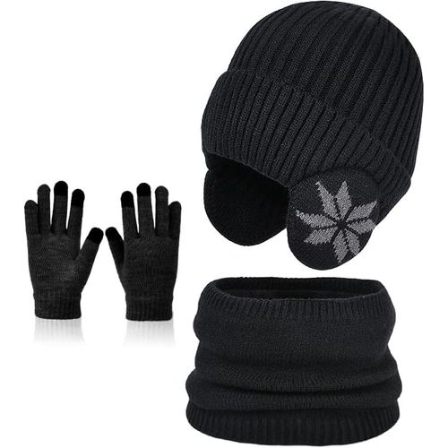 Jexnovashop-Lot De 3 Bonnets, Écharpes Et Gants D'hiver Pour Enfants - Bonnet Avec Doublure En Polaire Douce - Cache-Cou Pour Garçons De 2 À 10 Ans