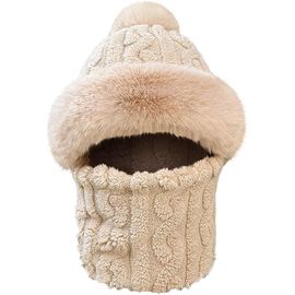 Jexnovashop-3 In 1 Bonnet D'hiver Femme Chapeau Femme Hiver Cagoule Chaud Chenille Balaclava Beanie Hat Avec Adjustable Face Mask Et Ensembles De Cache-Cou Pour Outdoor Sports