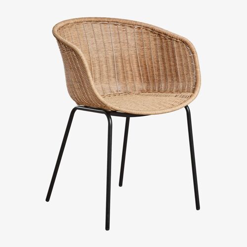 Pack de 4 chaises de salle à manger avec accoudoirs en rotin synthétique et acier New Tulua Noir