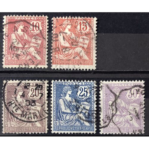 Série Mouchon (Cartouche Ecusson) - Jolis N° 124 + 125 + 126 + 127 + 128 Obl - France Année 1902 - Brn83 - N34138