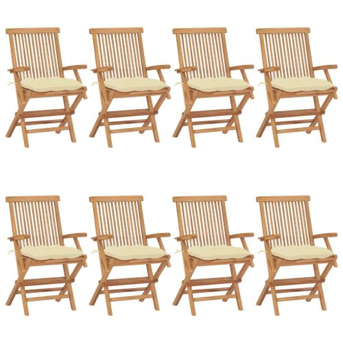 Prolenta Premium - Chaises De Jardin Et Coussins Blanc Crème Lot De 8 Teck Massif