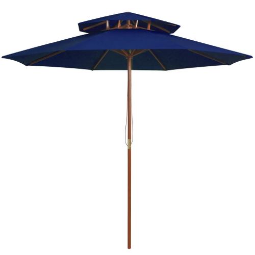Prolenta Premium - Parasol À Deux Étages Avec Mât En Bois Bleu 270 Cm
