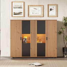 Buffet salon noir bois 4 portes cloison séparation cloisons réglables