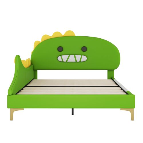 Lit jeune 140x200 cm lit d'enfant cartoon dinosaur form lit plat pu material vert