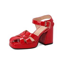 Bout Carré Tressé Open Toe Super Sandales De Haut Talon De 9,5 Cm De Talon Chunky 43 De L'ue, Le Rouge Pour La Passerelle Et Le Style