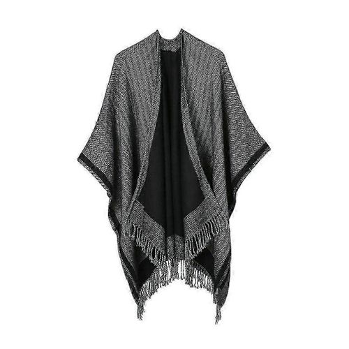 Chaud Châle Écharpe Ouvert Sur Le Devant Poncho Hiver Cardigant Avec Pompon Pour Dame