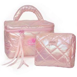 Damier Gonflés d'un Sac de Maquillage pour les Femmes - Grand Voyager Cosmétiques Cas, Matériau Imperméable à l'eau, Design Élégant en Noir et Blanc