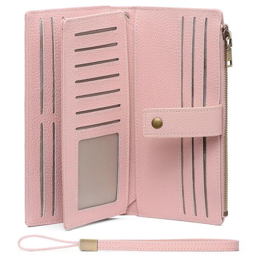 Femmes Sac à main de RFID de Blocage Avec 12 Emplacements pour Carte Rose de Style Moderne